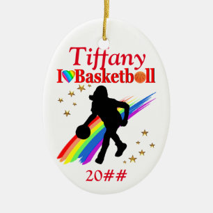 DÉCORATION EN CÉRAMIQUE FESTIVE I LOVE BASKETBALL PERSONNALISÉ ORNAMENT