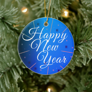 Décoration En Céramique Festive Joyeux Nouvel An bleu