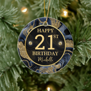 Décoration En Céramique Fête d'anniversaire élégante en agate bleu marine 