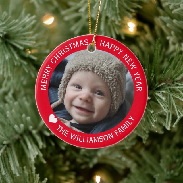 Décoration En Céramique Fête de famille Photo Noël Nouvel An Rouge (Arbre)