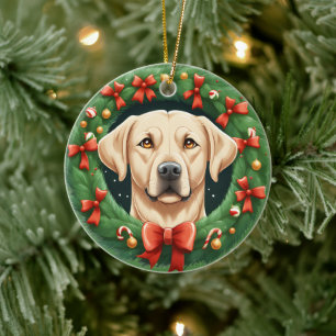 Décoration En Céramique Fête de la couronne de chien du Labrador Noël mign
