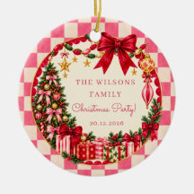 Fête de Noël avec un nœud en vichy rose vintage