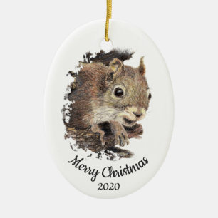 Décoration En Céramique Fête de Noël Custom Aquarelle Écureuil animal