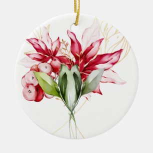 Décoration En Céramique Fête d'hiver poinsettia aquarelle fleurs