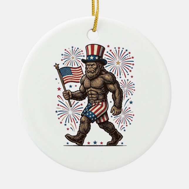 Décoration En Céramique Feu d'artifice patriotique Sasquatch Gravure vinta (Devant)