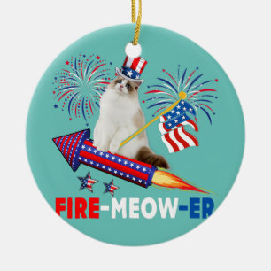 Décoration En Céramique Feu Miaou Er Chat Équitation Pétard Drapeau Améric