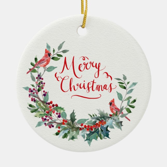 Décoration En Céramique Feuillage de Noël, saint, cardinal (Devant)