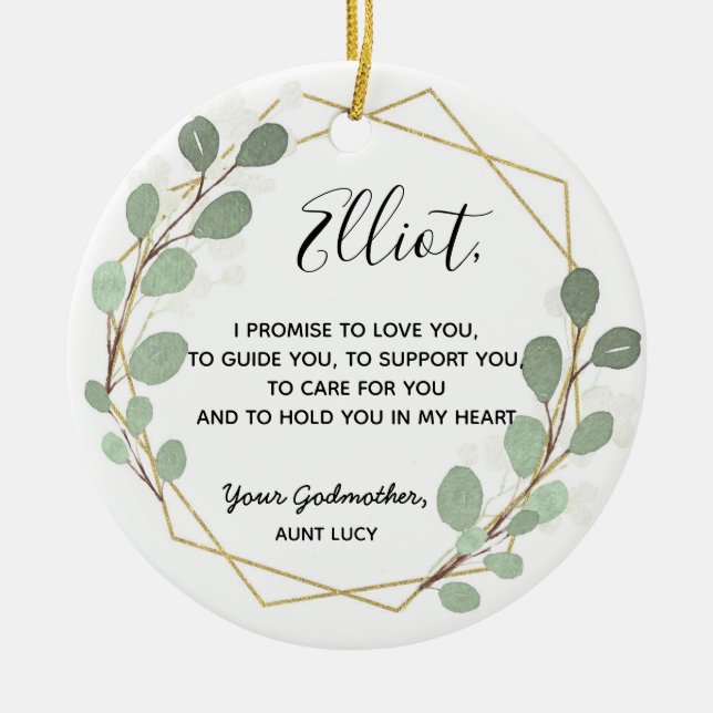 Décoration En Céramique Feuille géométrique verte Parrain Garçon Promise (Devant)