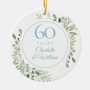 Décoration En Céramique Feuilles Aquarelle Douce 60e Anniversaire