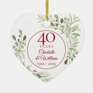 Décoration En Céramique Feuilles Aquarelle Douce Photo 40e Anniversaire