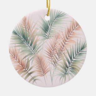 Décoration En Céramique Feuilles de palmier roses et vertes Tropical Blush