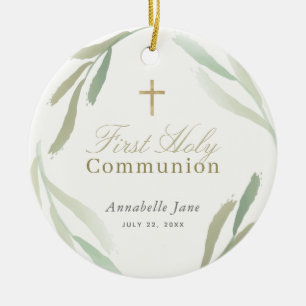 Décoration En Céramique Feuilles vertes naturelles Première communion sain
