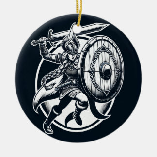 Décoration En Céramique Fierce Valkyrie Warrior - Norse Mythology Line Art
