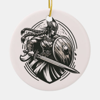 Décoration En Céramique Fierce Valkyrie Warrior - Norse Mythology Line Art