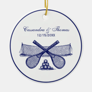 Décoration En Céramique Filet de Tennis, Raquettes Croisées, Balles Bleues