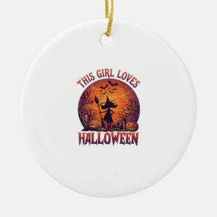 Décoration En Céramique Fille aime Halloween Sorcière Citrouilles Chauves-