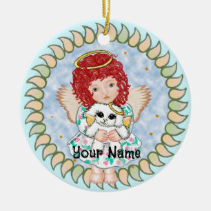 Décoration En Céramique Fille ange tenant un chien