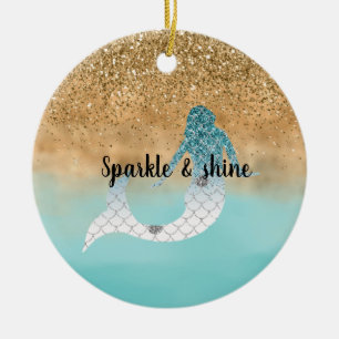 Décoration En Céramique Fille Aqua Aquarelle or Parties scintillant sirène