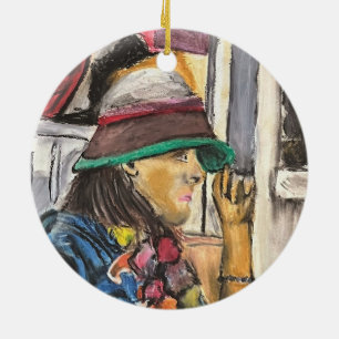 Décoration En Céramique Fille au chapeau vif