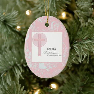 Décoration En Céramique Fille au dentelle rose Baptême Personnalisé