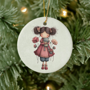 Décoration En Céramique Fille avec une poupée grenouille mignonne fantaisi