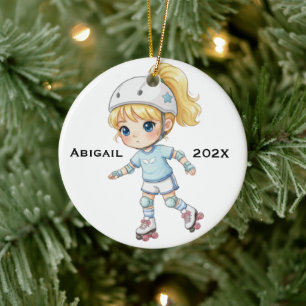 Décoration En Céramique Fille blonde au patin à roulettes personnalisée po