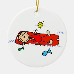 Décoration En Céramique Fille Bonhomme Allongée sur Matelas Gonflable Roug