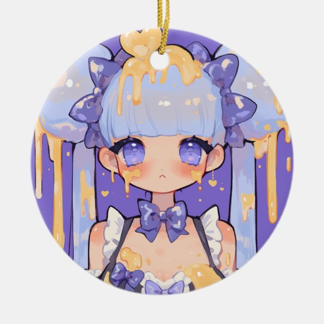 Décoration En Céramique Fille Chibi Kawaii Honey Drip (Devant)