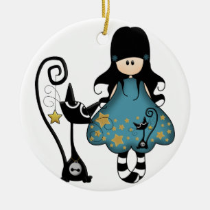 Décoration En Céramique Fille de Goth avec le chat