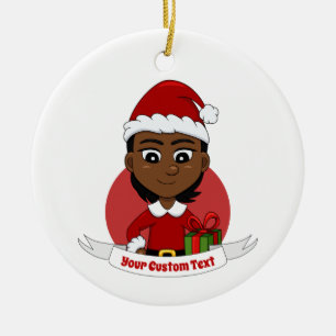 Décoration En Céramique Fille de Noël afro-américaine aux cheveux courts