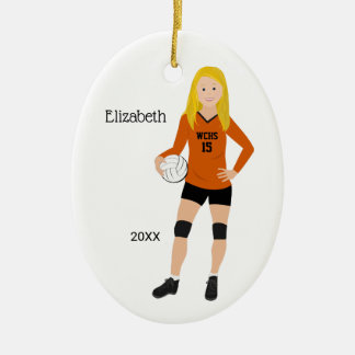 Décoration En Céramique Fille de volley-ball Blonde Orange & Black