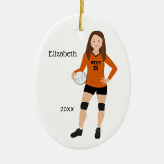 Décoration En Céramique Fille de volley-ball Brunette Orange & Black
