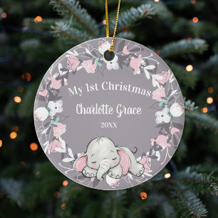 Décoration En Céramique Fille des éléphants floraux rose géant 1er Noë