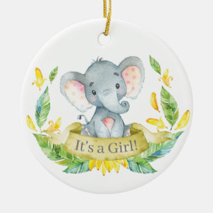 Décoration En Céramique Fille Eléphant Baby shower jaune