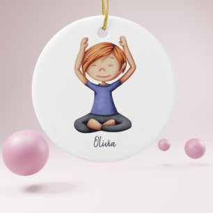 Décoration En Céramique Fille faisant du yoga méditant Noël personnalisé