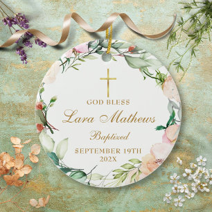 Décoration En Céramique Fille garçon personnalisée Baptême Rose Floral