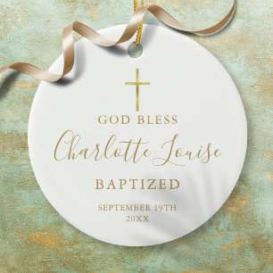 Décoration En Céramique Fille Garçon Signature Or baptism Christening