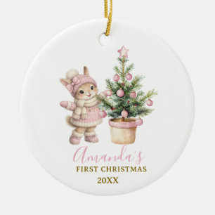 Décoration En Céramique Fille lapin rose Première Noël Cadeau souvenir