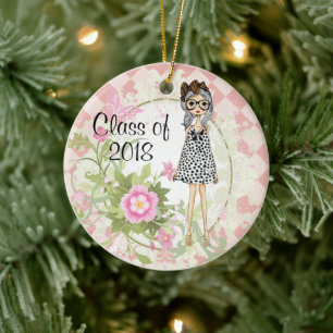 Décoration En Céramique Fille personnalisée et fleurs Graduation Noël