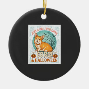 Décoration En Céramique Fille qui aime les citrouilles d'Halloween corgi c