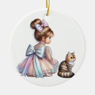DÉCORATION EN CÉRAMIQUE FILLETTE ADORABLE AVEC SON CHATON
