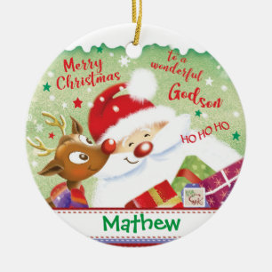 Décoration En Céramique Filleul mignon, Père Noël, cerfs communs et