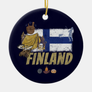 Décoration En Céramique Finlande Moose Vintage Drapeau Tente Rétro Souveni