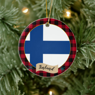 Décoration En Céramique Finlande, Plaid de buffle rouge et Drapeau finland