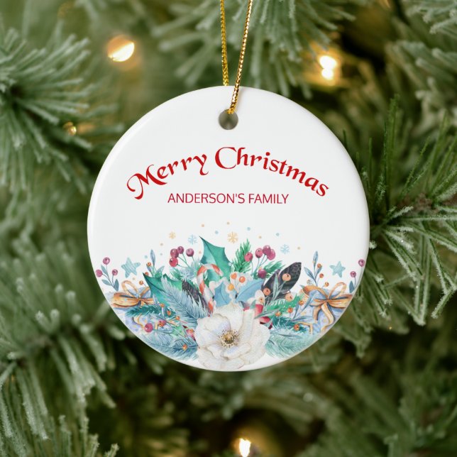 Décoration En Céramique Fir Twig Et Rose Blanche (Arbre)