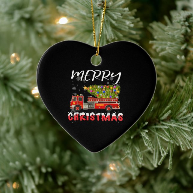 Décoration En Céramique Fire Truck Pine Tree Firefighter Christmas Family (Arbre)