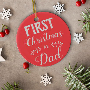 Décoration En Céramique First Christmas as Dad red with baby's photo