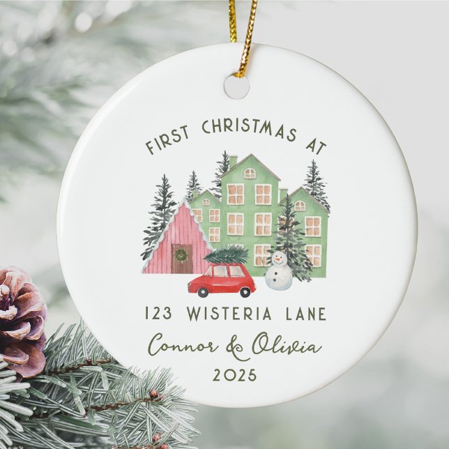 Décoration En Céramique First Christmas at New Home Personalized Address (First Christmas at Personalized Address New Home Ornament Custom Name Year Housewarming House Gift)