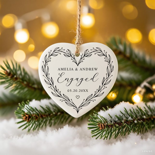 Décoration En Céramique First Christmas Engaged Floral Botanical  Wreath (Créateur téléchargé)