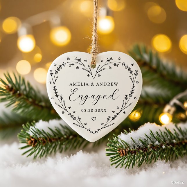 Décoration En Céramique First Christmas Engaged Floral Botanical  Wreath (Créateur téléchargé)